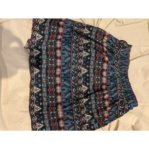 Alya Navy Blue/ Green Aztec BOHO Lined Skirt With Pockets Sz Small